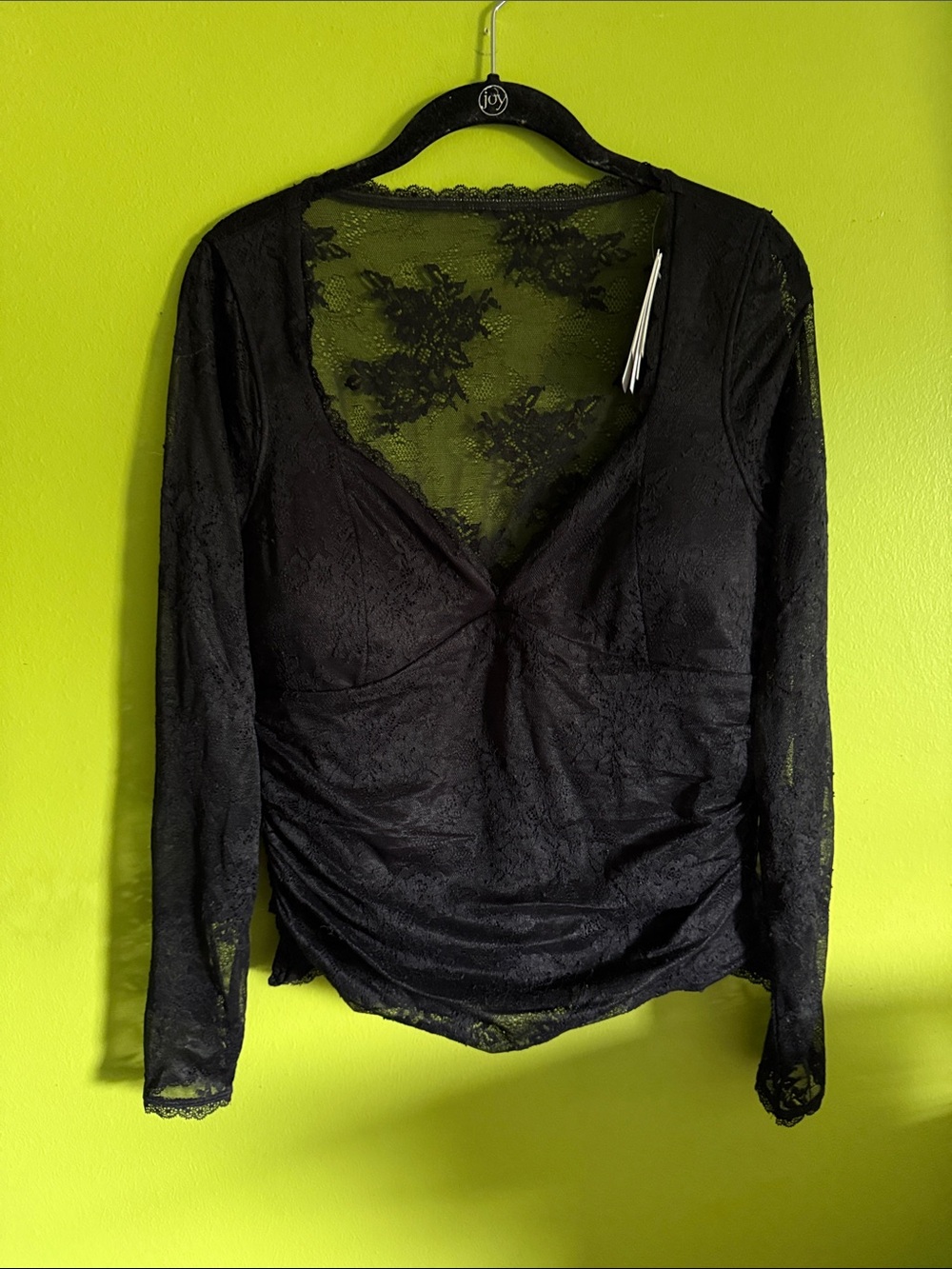 NWT Abercrombie & Fitch Black Bra Free Lace Long Sleeve Blouse Top Size L